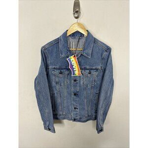 LEVIS Use Your Voice LGBTQ Rainbow Pride‎ Denim Trucker Jacket Mens Size S NEW